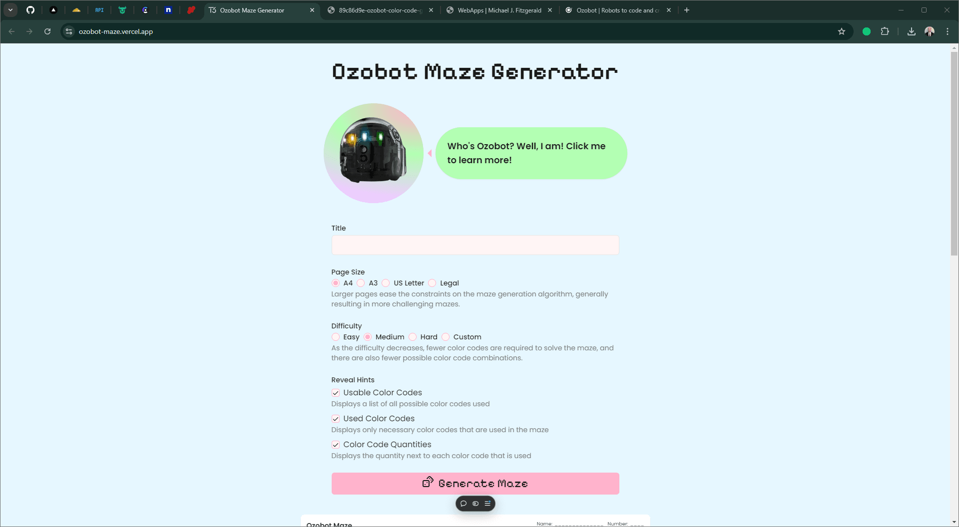 Ozobot Maze Generator